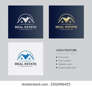 Real estate house logo design template. Flat Vector Logo Design. 3 colors.