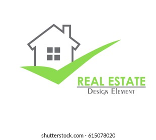 Real estate house logo with a green check mark