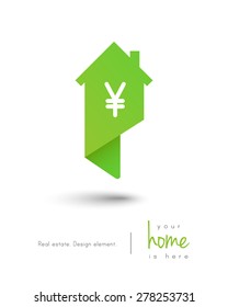 Real Estate House Logo As Map Pin Concept With Yen Symbol 