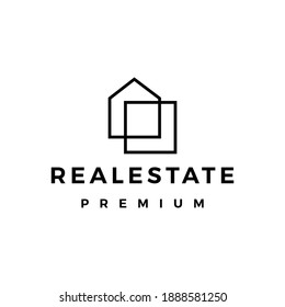 Real Estate House Mortgage Outline Logo Vector Icon Illustration