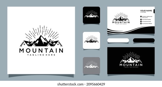 Real estate house mountain logo template with business card design template