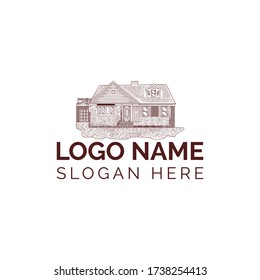 real estate or house old logo by hand drawn 
