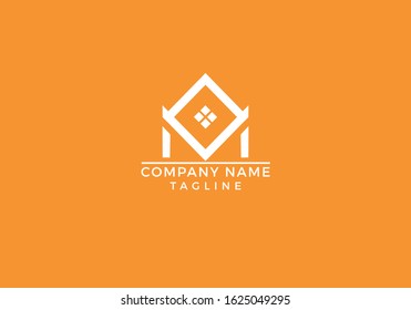 real estate house property construction orange and white letter M house logo initial based icon design in vector editable file.