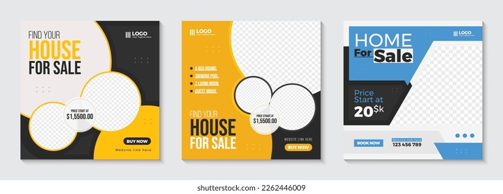 Real estate house property construction social media banner modern home sale post template design