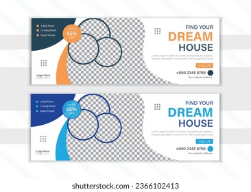  Real estate house property facebook cover banner template design whit 2colors