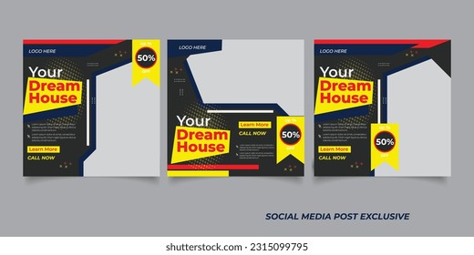 Real estate house property  post or square web banner template	