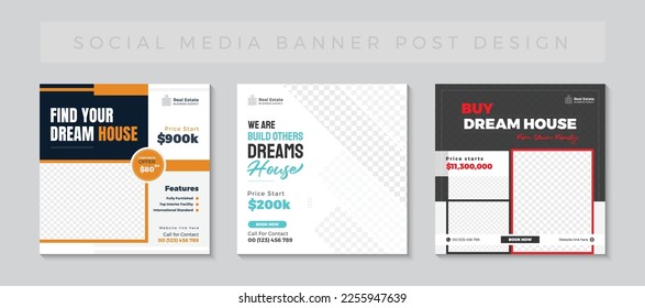 Real estate house property sale social media banner and modern home post template big set design