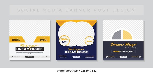 Real estate house property sale social media banner and modern home post template big set design