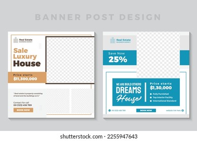 Real estate house property sale social media banner and modern home post template big set design