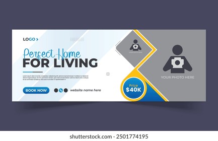 Real estate house property sale facebook cover or social media post design or horizontal web banner template