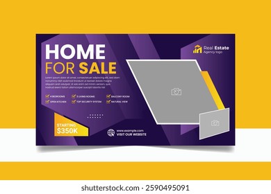 Real estate house property sale promotional web banner social media template design