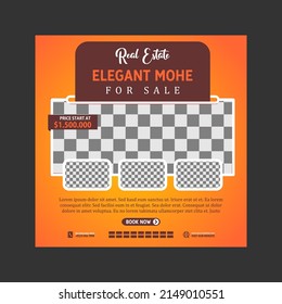 real estate house property social media post template. orange background house salling