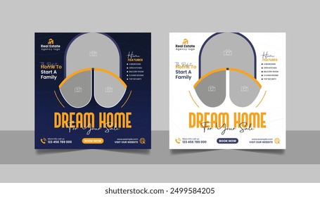 Real Estate House Property Social Media Post Set, Modern Home Furniture Sale Marketing Promotion Design, Square Flyer Web Banner Template.