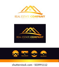 Real estate house roof home vector orange dark blue logo icon sign design template corporate identity 