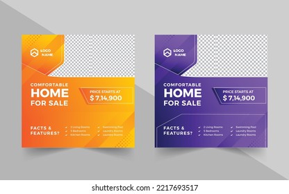 Real Estate House Sale Banner With Yellow and Purple Gradient