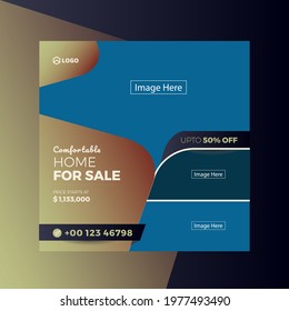 Real Estate House Sale Social Media Post for Instagram, Facebook, LinkedIn, And Web Banner with blue background