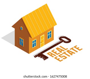 Real estate house simple vector 3d isometric illustration isolated on white, realty concept, icon or logo.