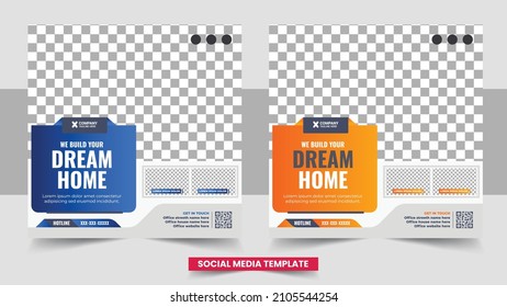 Real estate house social media post or square banner template. Set of Real Estate Social Media Post, home for sale Social Media Post, home repair Poster Vector Template