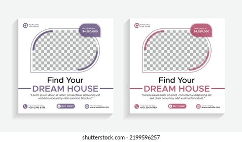 Real estate house social media Instagram post or web banner template