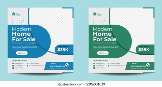 
Real estate house social media advertising post or modern square  banner template design.