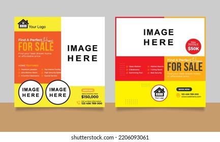 Real estate house social media post or square banner template