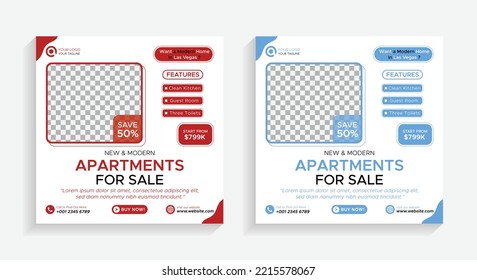 Real estate house social media post or square banner template. Set of Real Estate Social Media Post, home for sale Social Media Post, home repair Poster Vector Template