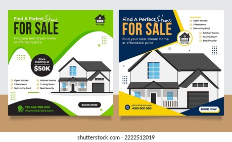 Real estate house social media post or square banner template.