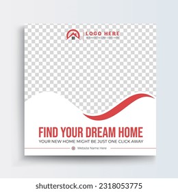 Real estate house social media post or square banner template. Set of Real Estate Social Media Post, social media promo poster sale and discount social media advertising design.