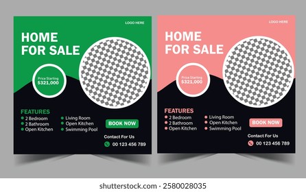 Real estate house social media post or square banner template design, Creative real estate social media post template, Elegant of Real Estate or Home Sale Social Media Promotion.