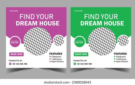 Real estate house social media post or square banner template design, Creative real estate social media post template, Elegant of Real Estate or Home Sale Social Media Promotion.