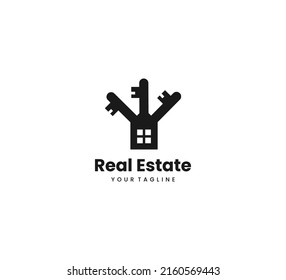 Real estate or house with three key logo Free Vector