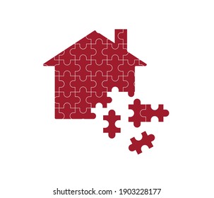 Real Estate, House, Vector, Icon.house Shape Puzzle Pieces Flat Design Vector Concept.
