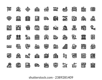 real estate, housing, and architecture vector icon set design outline style. perfect use for logo, presentation, website, and more. simple modern icon set design line style
