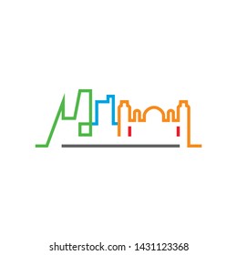 Real estate icon city with line art