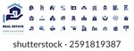 Real estate icon collection. Bold style. Duotone colors. house, deal, briefcase, buy home, home, building, insurance, relocate.
