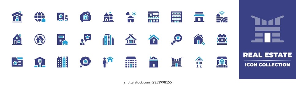 Real estate icon collection. Duotone color. Vector and transparent illustration. Containing real estate agent, real estate, delivery truck, home, house, apartment, mansion, home delivery, and more.