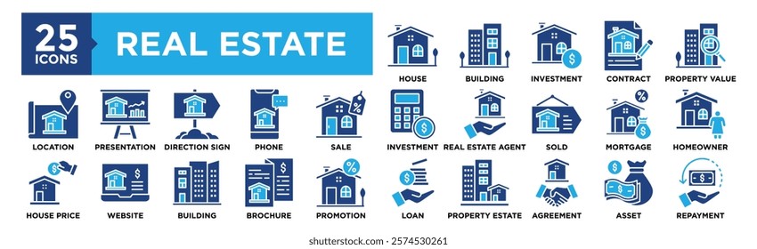 Real Estate icon collection set. Containing design investment, business, mortgage, home, finance, estate, property	