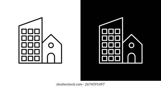 Symbol für Immobilien. Bearbeitbare Strichliniensymbole