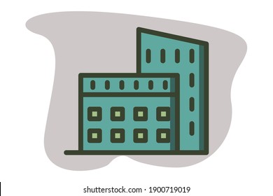  Real estate icon filled line color in flat design construction, town, city and property elements

