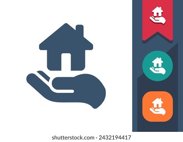 Real Estate Icon. Hand, House, Home, Realty. Professional, pixel perfect vector icon.