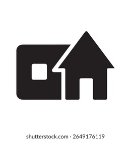 Real estate icon with a house and an arrow pointing out representing moving out of a home selling a property or leaving a location vector solid glyph icon