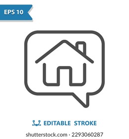 Real Estate Icon. House, Home, Talking, Chat Bubble, Speech Bubble. Professional, pixel perfect vector icon.