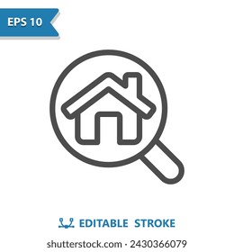 Icono Inmobiliario. Casa, hogar, inspección, lupa, lupa. Profesional, píxel icono de vector perfecto.