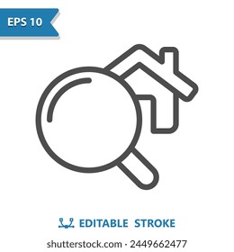 Real Estate Icon. House, Home, Inspection, Magnifier, Magnifying Glass. Professional, pixel perfect vector icon.