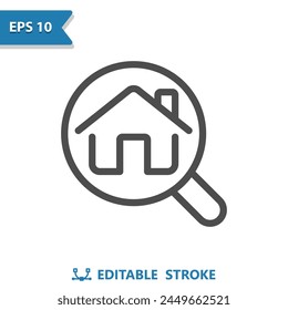 Icono Inmobiliario. Casa, hogar, inspección, lupa, lupa. Profesional, ícono de Vector perfecto píxel.