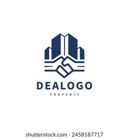 Real estate icon illustration with hand shake symbol for property deal logo design 2