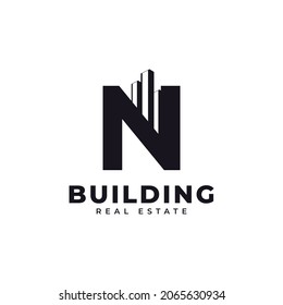 Real Estate Icon. Letter N Construction with Diagram Chart Apartment City Building Logo Design Template Element