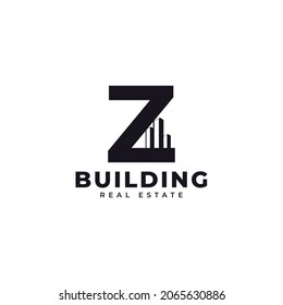 Real Estate Icon. Letter Z Construction with Diagram Chart Apartment City Building Logo Design Template Element