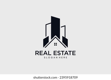 Real estate icon logo design vector for building construction with creative idea