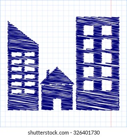 Real estate icon with pen and school paper effect 